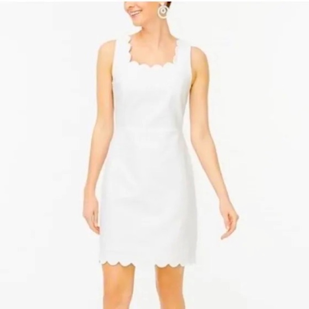 J. Crew White Scalloped Basketweave Dress